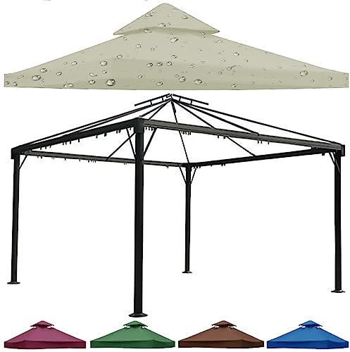 Wasserdichte 3 m x 3 m Pavillon-Ersatzabdeckung mit belüfteter Oberseite, 2-stöckiges Dach-Design für Pergola, Terrasse, strapazierfähiges 300D-Oxford-Gewebe (nur Oberseite)
