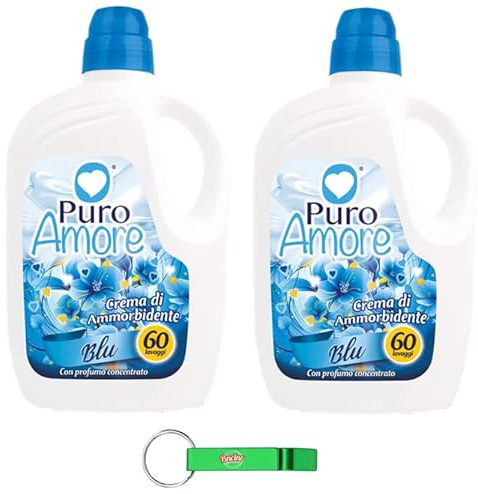 2 x Ammorbidente Puro Amore Blu – Ammorbidente liquido – Fragranza inconfondibile – Ideale per tutti i tipi di tessuto 60 lavaggi 3Lt + Beni Culinari Portachiavi gratuito