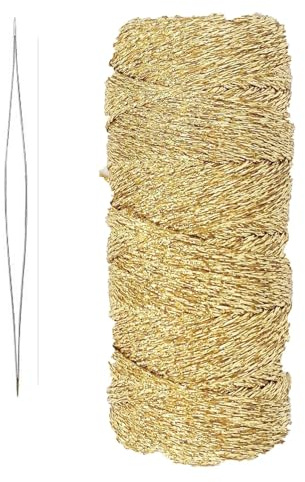 100M Decorative Metallic String - 1.5mm Gold Twine String - Jewelry Thread Cord for DIY Crafts Gift Wrapping & Wedding Favors with 6.8cm Beading Needle