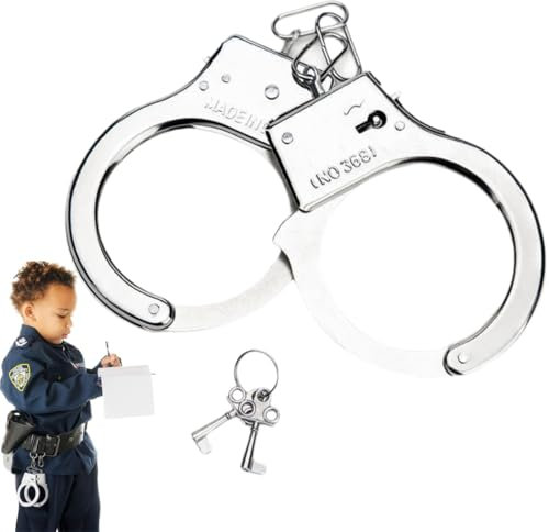 DWFEYOI giochi di ruolo per feste, Confezione da 1 manette giocattolo per bambini con chiave, manette della polizia in metallo,regali cosplay, polizia giocattolo per bambini