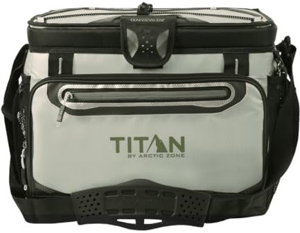 Titan 30 Can Zipperless HardBody Cooler, Keeps Ice 3 Days, Seagrass | Durable soft cooler with easy access lid, leak proof hard liner with shelf, Backsaver shoulder strap, for camping, road trips