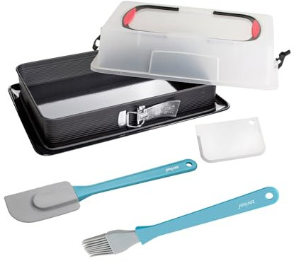 Zenker Set de Repostería, incluye Molde de Hornear Rectangular Desmontable con Tapa 43x29x10 cm, Espátula de Silicona y Pincel de Silicona Brocha 3 cm, Juego de Repostería para Tartas y Bizcochos