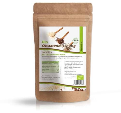 mynatura Bio Ölsaatenmischung – Sonnenblumenkerne, Leinsamen & Sesam – Nährstoffreich & ballaststoffreich – Vegan, glutenfrei, ohne Zusatzstoffe – Ideal für Frühstück, Backen & Salate – Bio (500g)