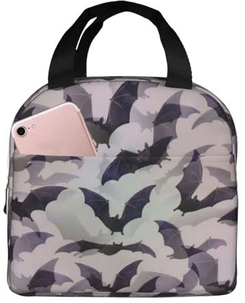 TTIGLHOH Lonchera gris de murciélagos de Halloween para hombres y mujeres, bolsa de almuerzo reutilizable para adultos para oficina