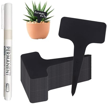 ARTGUTS 100 Stück Pflanzschilder wetterfest für draußen, Kunststoff Stecketiketten 6x10cm mit Marker, Pflanzenetiketten für Kräuter & Gemüse