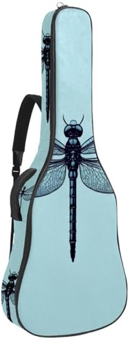 KengjuTesu 43 Zoll Akustikgitarre Softcase mit Rucksackgurt und 2 Taschen Libelle Blau Keine Polsterung Rucksack Wasserdicht Oxford Tuch Bass Gitarre Gigbag für Konzertgitarre, Mehrfarbig 1