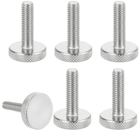 sourcing map M6x20mm Knurled Thumb Screws, 304 Stainless Steel Flat Head Thumb Screws Metric Diamond Knurled Head Bolts Grip Knobs Hand Tighten Thread Fasteners, 25mm Dia. 6 Pcs