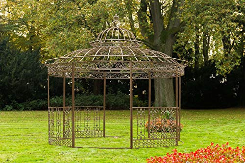 Unique Nature Rankpavillon mit Rosendekor rund – pulverbeschichtetes Eisen mit Rostoptik – 370 cm Durchmesser – Landhausstil – Gartenpavillon, Rosenbogen, Rankhilfe