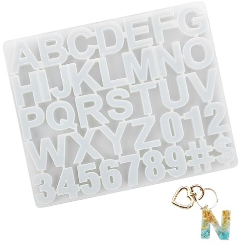 HABNI 1 Pezzo Stampo in Resina con Lettere, Stampi in Resina Epossidica, Stampo in Silicone con Alfabeto e Numeri, per Portachiavi, Fai da Te, Gioielli, Numero Civico