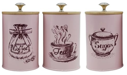 Qsvbeeqj Lot de 3 boîtes de rangement pratiques pour le café et le sucre avec couvercle Airtights et récipients vintage en fer et bois