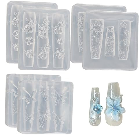 6 st nagelformer, 3D-blomma fjäril silikon nagelformer, mjuka non-stick tvättbara återanvändbara konstformar för gör-det-själv-dekorationer
