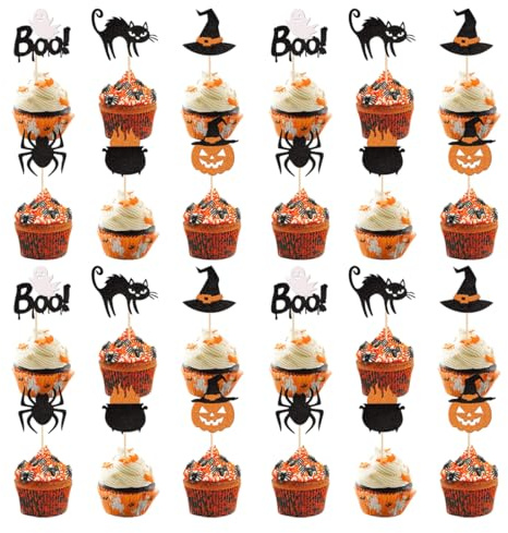 OIXYEY 24 Stücke Halloween Cupcake Topper Halloween Zahnstocher Markierungsfahnen Marker Für Halloween Party Kuchen Essen Käseplatte Vorspeisen Dekor,Halloween Geschirr Deko