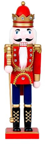 Figura de rey con cetros reales de 36 cm, cascanueces de madera, marionetas de Navidad, adorno coleccionable para el hogar, mesa, estante, estatua de cetro real