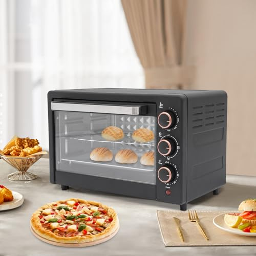 GIDRLL 22L Kompakter Mini Backofen mit Umluft, 60 Min Timer, Temperaturregelung 120°-250°C & Grillfunktion, Minibackofen für Camping & kleine Küchen, inkl. Backblech und Grillrost