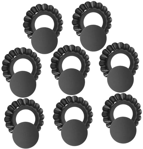 MOKKHNB 8 piezas Molde para Tartaletas Mini Acero Carbono Antiadherente Molde para Horno para Cupcakes y Tartas con Fondo Desmontable Fácil de Limpiar