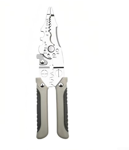 Pinza spelafili multifunzione per elettricisti, 21,5 x 10 cm, tagliacavi in metallo con impugnatura ergonomica, argento, confezione da 1 (vite)