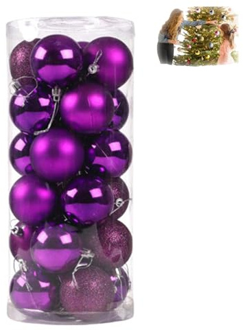 Mini Weihnachtskugeln Plastik, 24-teiliges Set,Christbaumkugeln Bunt, Christbaumschmuck Wandbehang Ornamente Weihnachtsbaum Kugeln Flitter Tür Dekorationen Festival Dekore (Lila)