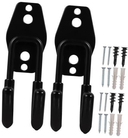 IWOWHERO Ganchos de Pared para Jardín 2 Piezas de Acero Inoxidable Negro | Antienredos y Resistente al Desgaste, para Cables y Cuerdas en Garaje o Patio