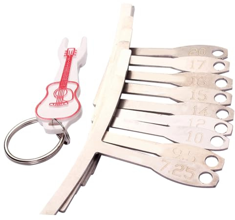 Medidor de Radio de Guitarra 9 Piezas Metálicas para Diapasón y Puente | Grabados Fáciles de Leer, Bordes sin Asperezas, Incluye Llavero, para Ajuste de Guitarra Acústica y Eléctrica Color Aleatorio