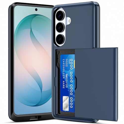 ACOCOBUY Sliding Card Holder Case for Samsung Galaxy S26 Phone Cover 6.3 | Hidden Pocket IDs Credit Slot Heavy Duty Shockproof Protective Hard PC Soft TPU Wallet Phone Case Back Shell Men Women Navy