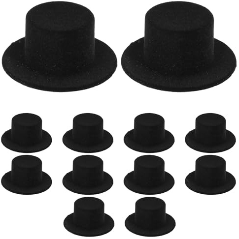 TEHAUX 12 Kleiner Zylinder Hüte Schwarz zum Basteln Miniatur Puppenhüte für Selbstgemacht Bastelarbeiten Weihnachtsdeko und Schneemann Ornamente