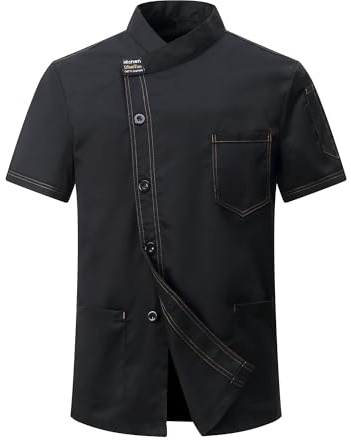 CoXuantion Giacca Cuoco Uomo e Donna con i Bottoni Cotone Professionale Giacca Cuoco Maniche Corte Uniforme Ristorante Lavoro Abbigliamento vestibilità Moderna L,Nero