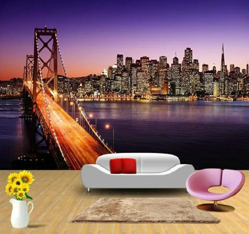 XLMING Ciel Violet Éthéré Architecture Urbaine Pont 3D Papier Peint Luxe Décoration Manger Adulte Intérieure Salon Canapé Chambre Fond TV Mur-430cm×300cm