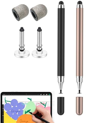 DLPRK 2 Pezzi Touchscreen 2-in-1 Punta Doppia Stilo Tablet con 4 Ricambi, Metallo Nero Pianoforte e Oro Rosa, 8g, Compatibile Universale per iPad Android Smartphone