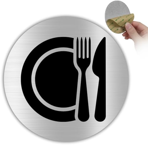 LEIASA | Señal Comedor - Ø 10 cm - Aluminio - Sala de Comidas Cafetería | Cartel Zona de Comer, Rótulo Área de Descanso, Placa Puerta Cocina, Adhesivo Aviso Empresa, Pegatina Escuela Residencia