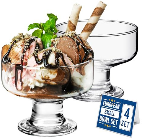 CRYSTALIA Copa de Helado de Vidrio, Copa Postre, 4PZs, 265ml, 100% Sin Plomo, Cuencos De Helado, Vasos Postre, Tazas Helado, Plato de Postre, Copas Helado Cristal, Cuencos de Postre, Ice Cream Bowls
