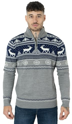 NOROZE Christmas Men's Jumpers | Nordic Style Knitted Lightweight Reindeer Printed Jumper | Crew Neck Long Sleeve Pullover Top | Christmas Jumper Xmas Jumper Sweaters for Men