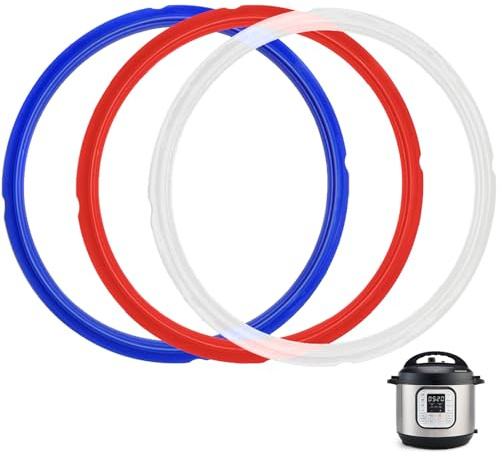Instant Pot 3 Pack Sealing Ring 8 Qt, Food Grade Silicone Replacement Gasket Accessories Seal for DUO, LUX, CSG, Viva, Nova, Red, Clear and Blue