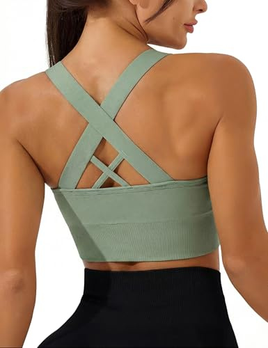 Leversic Dam Sport-BH Yoga Top Fitness Topp Kvinnor Vadderad Utan Bygel Push Up BH för Yoga Jogging Gym S-XL, Grön, XL