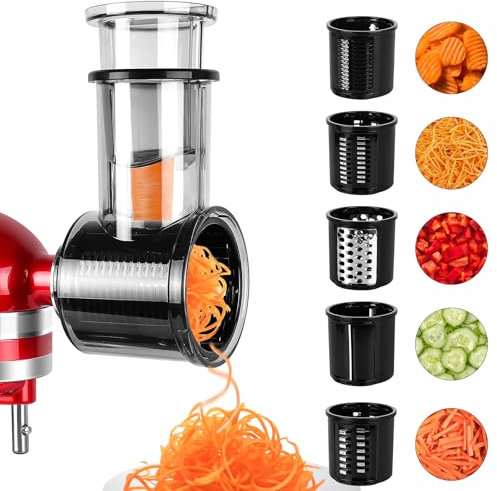 LETOMS Aufsatz für KitchenAid Standmixer, Käsereibe, Gemüseschneideraufsatz für KitchenAid, Schneidezubehör mit 5 Klingen