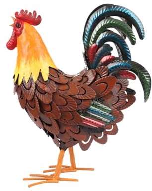 BGFAVCV Metal Rooster Decor Outdoor Garden Statues Chicken Sculpture for Backyard Decor & Lawn Ornaments