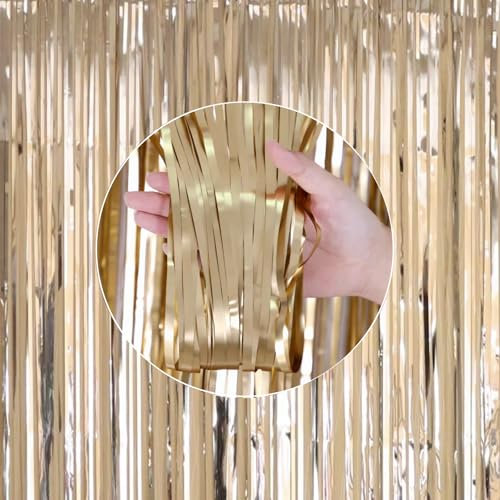 LIANRISES 2pcs 1x2meter Champagne Gold Foil Curtain Tinsel Backdrop Glitter Backdrop Fringe Christmas Party Decorations Door Birthday Wedding