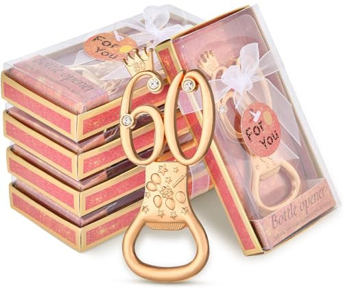 Boao 50 Pcs Birthday Bottle Opener Party Favors Rhinestones Birthday Souvenirs Wedding Anniversary for Guests Beer Opener Party Favors Decoration(Rose Gold,60th Style)