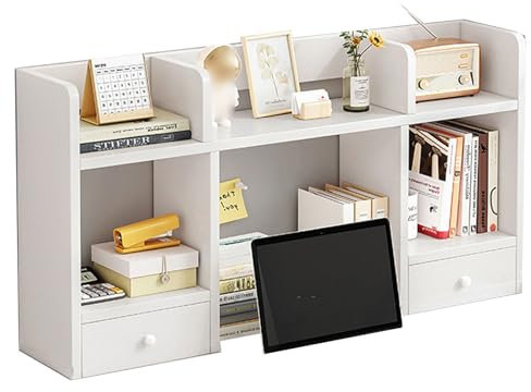 Schreibtisch-Bücherregal aus Holz, 3 Etagen, Aufbewahrungsregal mit 5 Ablagen für Schreibtisch, Büro, Zuhause, Wohnheim, platzsparendes Bücherregal