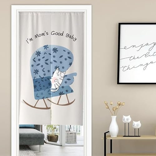 Küchenvorhänge Blaubraune Katze Scheibengardinen Polyester Vorhänge Kurz Waschbar Raumteiler Vorhang Türvorhang Langlebig Küchenvorhang Kurze Gardinen Verdickung Tür Vorhang 80x200cm