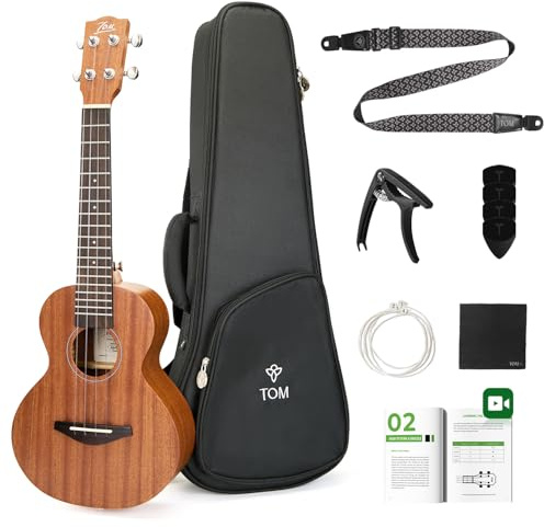 TOM 23 Sapele Concert Ukulele – Includes Quick Locking Strap On Ukulele Beginner Kit, Ukelele for Professional Adults, Beginner & Kids, Rich Tone with D’Addario Strings, (23 Concert)