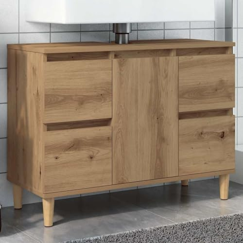 Waschbeckenunterschrank Artisan-Eiche 80x33x60 cm Holzwerkstoff, geräumig mit 4 Schubladen und 1 Fach, langlebiges Material, glatte Oberfläche, robuste Struktur, für Badezimmer