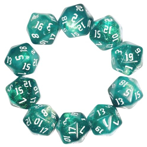 Dzxin Dados de rol 20 Caras,10 Piezas Caras Dados Poliédricos, 20mm D20 Dados para Dungeons and Dragons DND RPG MTG Juegos de Cartas de Mesa y Otros Juegos de Mesa (Verde)