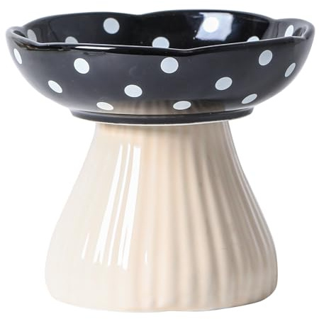 TIGOADT Gamelle Surélevée en Céramique pour Chat, Bol Champignon adapté au Chat, Large et Peu Profonde à Gamelle avec Support, Anti-Vomissement Idéal pour Chatons et Chats Âgés (Noir)