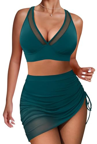 High Waisted Bikini Set Tummy Control Bikini Sets for Women, Push Up Bikinis 2 Piece Swimsuit, Adjustable Swimming Costumes for Grils (UK, Alpha, M, Regular, Regular, NavyBlue)