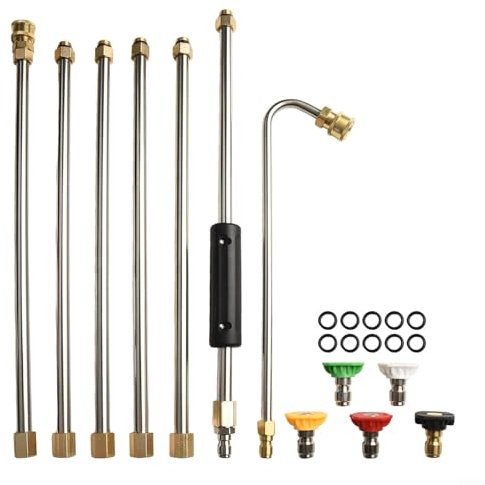 Kit d'extension professionnel de nettoyage de gouttière avec 5 buses pour nettoyeur haute pression 4000 PSI haute puissance lance de pulvérisation incurvée