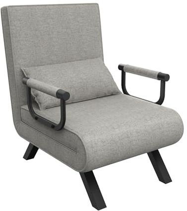 LZQ 3 in 1 Schlafsessel mit Bettfunktion,Klappbare Schlafsofa mit Verstellbarer Rückenlehne & Abnehmbarem Kissen,Klappsessel Sofabett für Wohnzimmer,Schlafzimmer,bis 200 kg Belastbar,Hellgrau