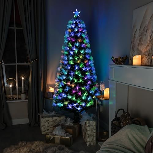 7ft Green Fibre Optic Christmas Tree with Remote Control and Multi Coloured Fibre Optic Lights