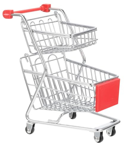 ORFOFE Mini Shopping Cart Model Red Supermarket Trolley Handcart for Desktop Storage and Home Decoration
