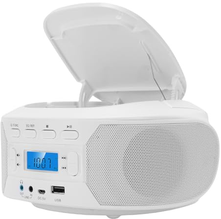 VBESTLIFE Bärbar CD-spelare med Bluetooth Toppladdad MP3 USB AUX i FM-radio, Home Boombox med Hörlursutgång och 5 EQ-lägen för CD-R/RW-skivor (EU-)