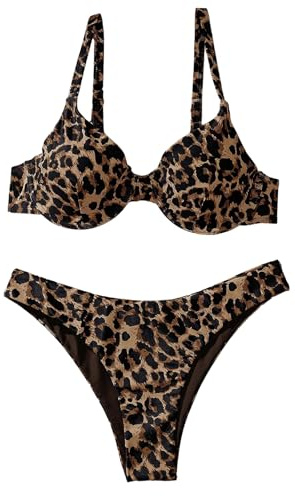 GORGLITTER Damen Push Up Bikini Sets Leoparden Badeanzug Zweiteiliger Bademode Full Cup Swimmsuit Strandmode Tangas Sommer Outfit Set Leoparden M